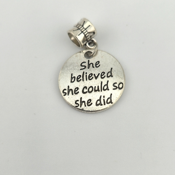 She Believed She Could So She Did Charm Bead Silver Tone Motivational Pendant - Picture 1 of 1